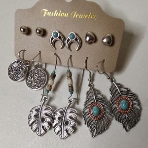 6 Pair Boho Dangle and Stud Earrings